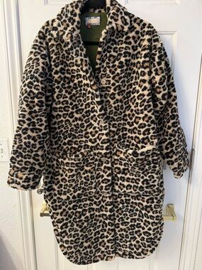 Pilcro Leopard Print Faux Shearling Coat in Beige and Black